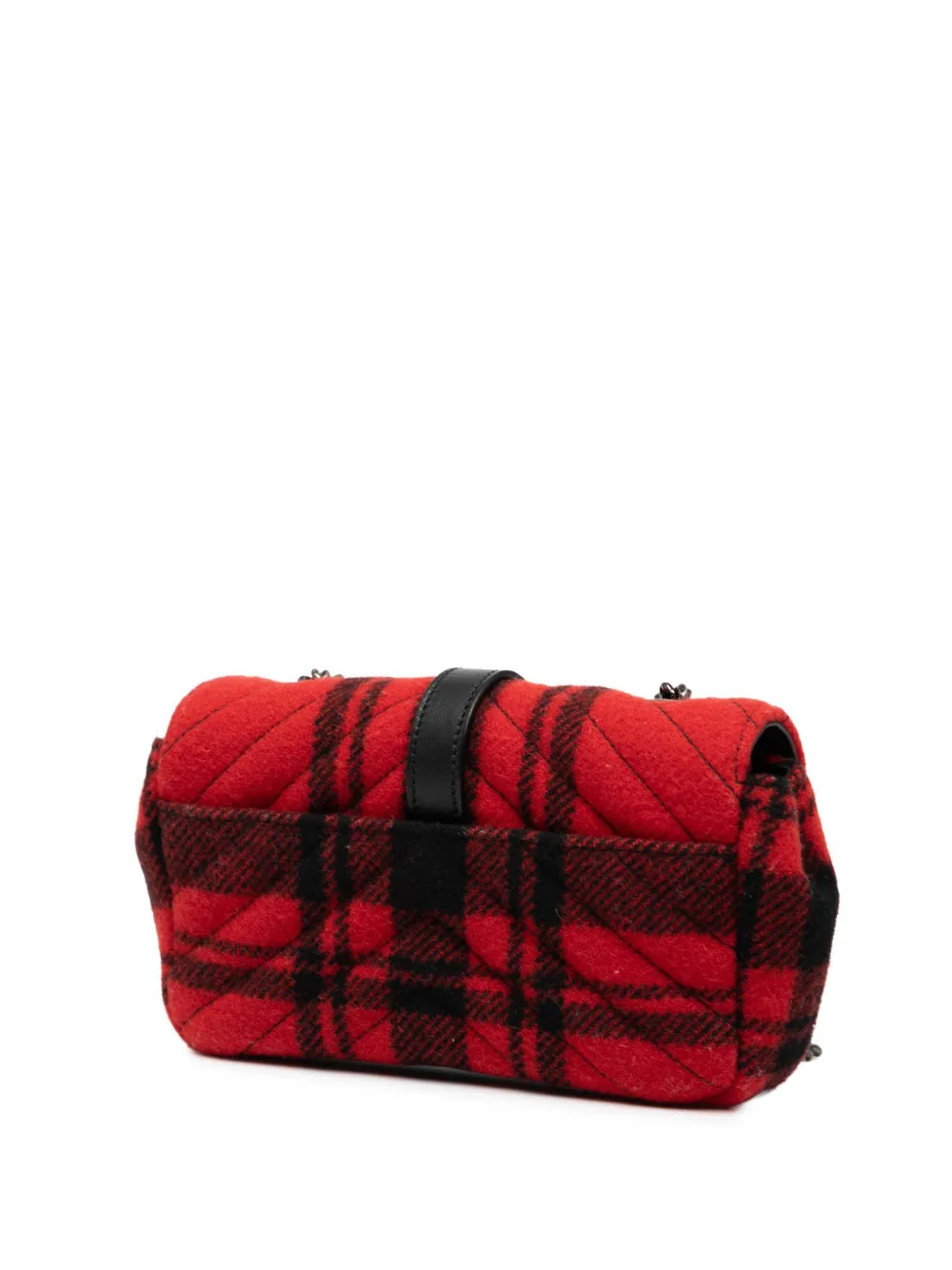 Pre-owned Saint Laurent 2015 Baby Chevron Tartan Wool Monogram Classic Chain Bag Crossbody Bag In Red