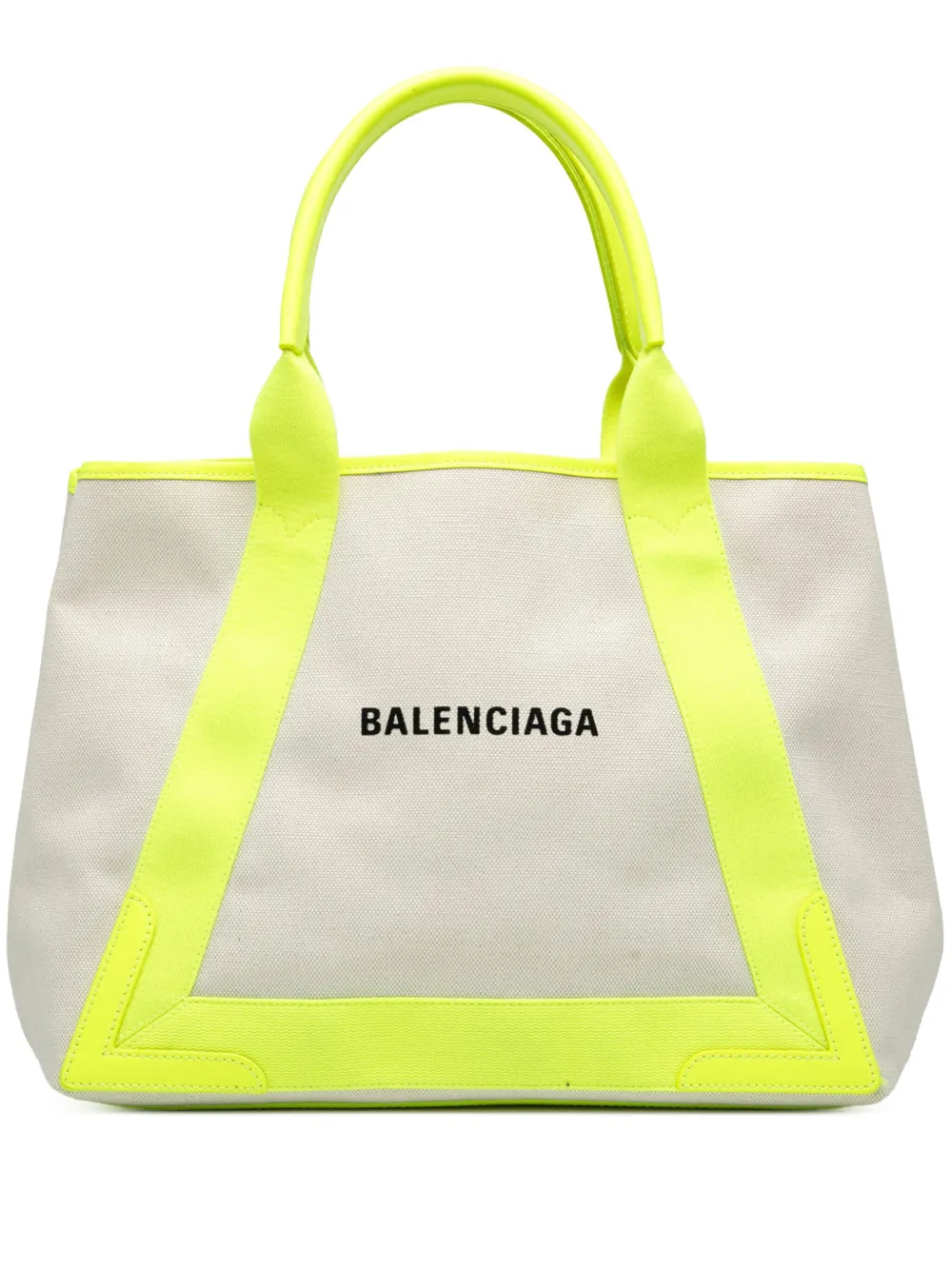 Pre-owned Balenciaga 2020 Canvas Navy Cabas M Tote Bag In Brown