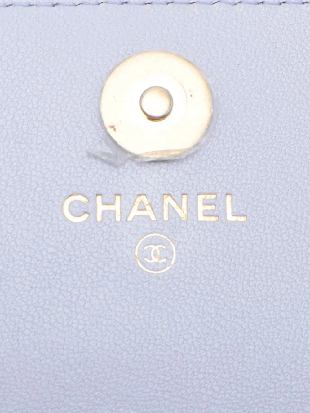 Pre-owned Chanel 2021 Quilted Lambskin 19 Flap Card Case With Chain Crossbody Bag In Purple