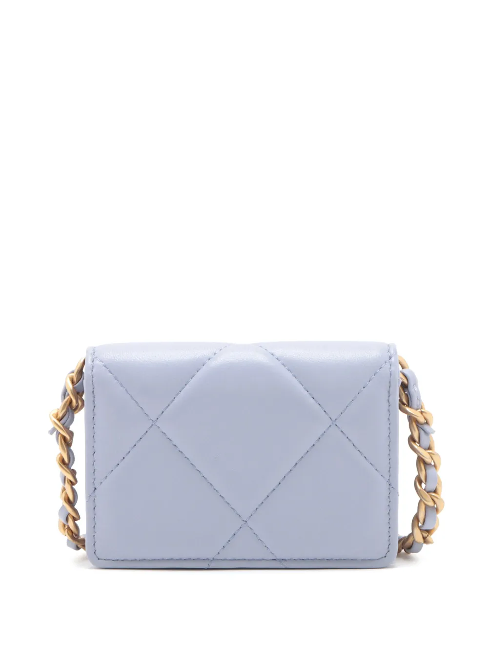 Pre-owned Chanel 2021 Quilted Lambskin 19 Flap Card Case With Chain Crossbody Bag In Purple