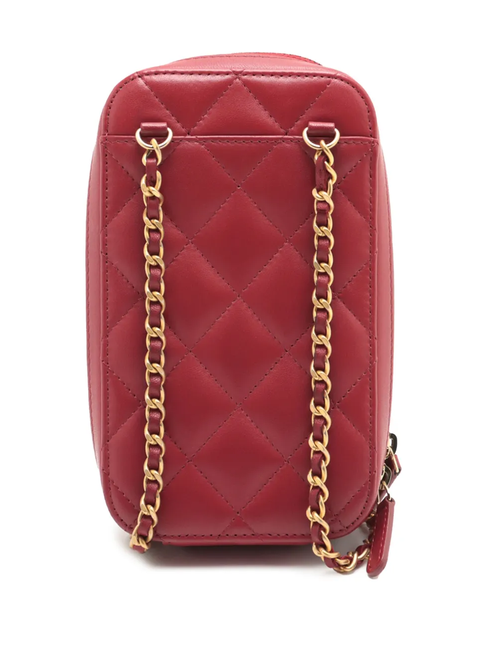 Pre-owned Chanel 2019 Cc Quilted Lambskin Zip Phone Case Crossbody Bag In Red