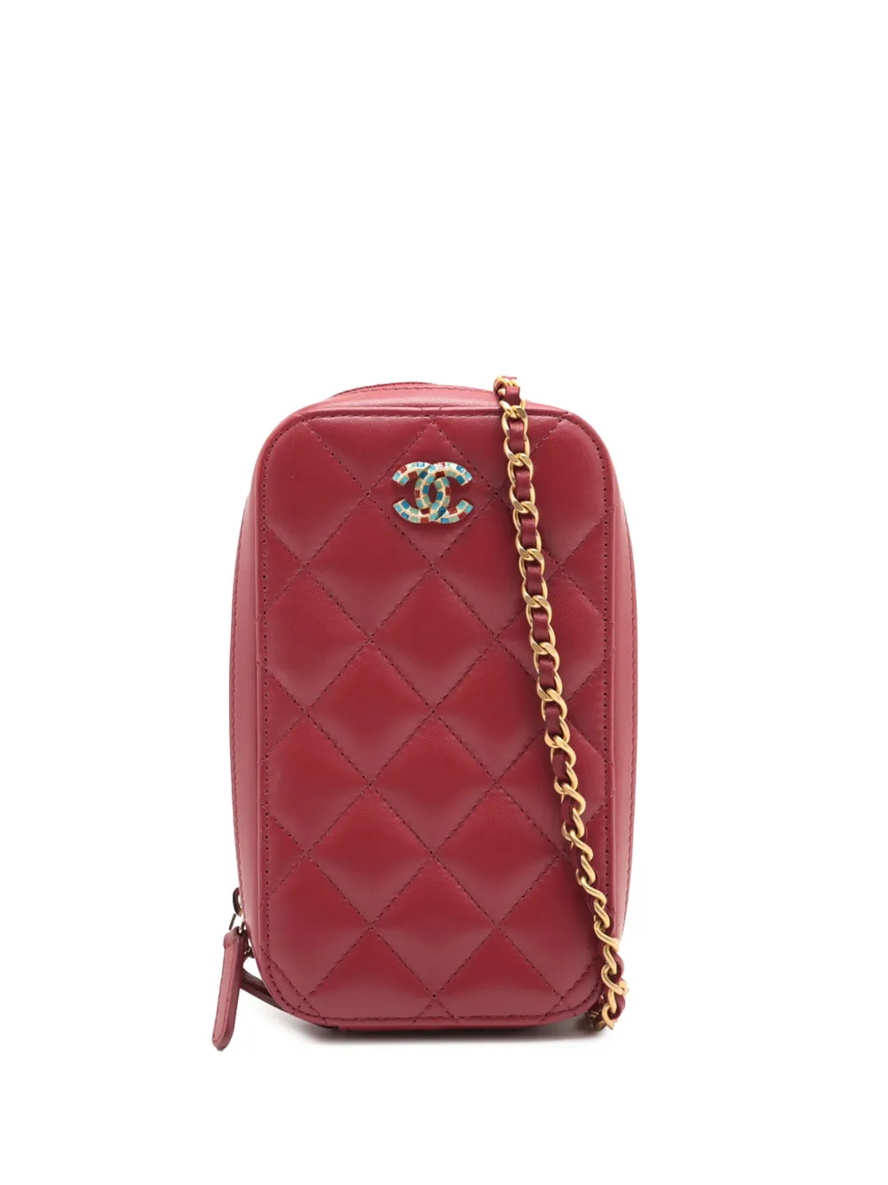 CHANEL Pre-Owned 2019 ココマーク マトラッセ ラムスキン ジップフォンケース ショルダーバッグ - レッド