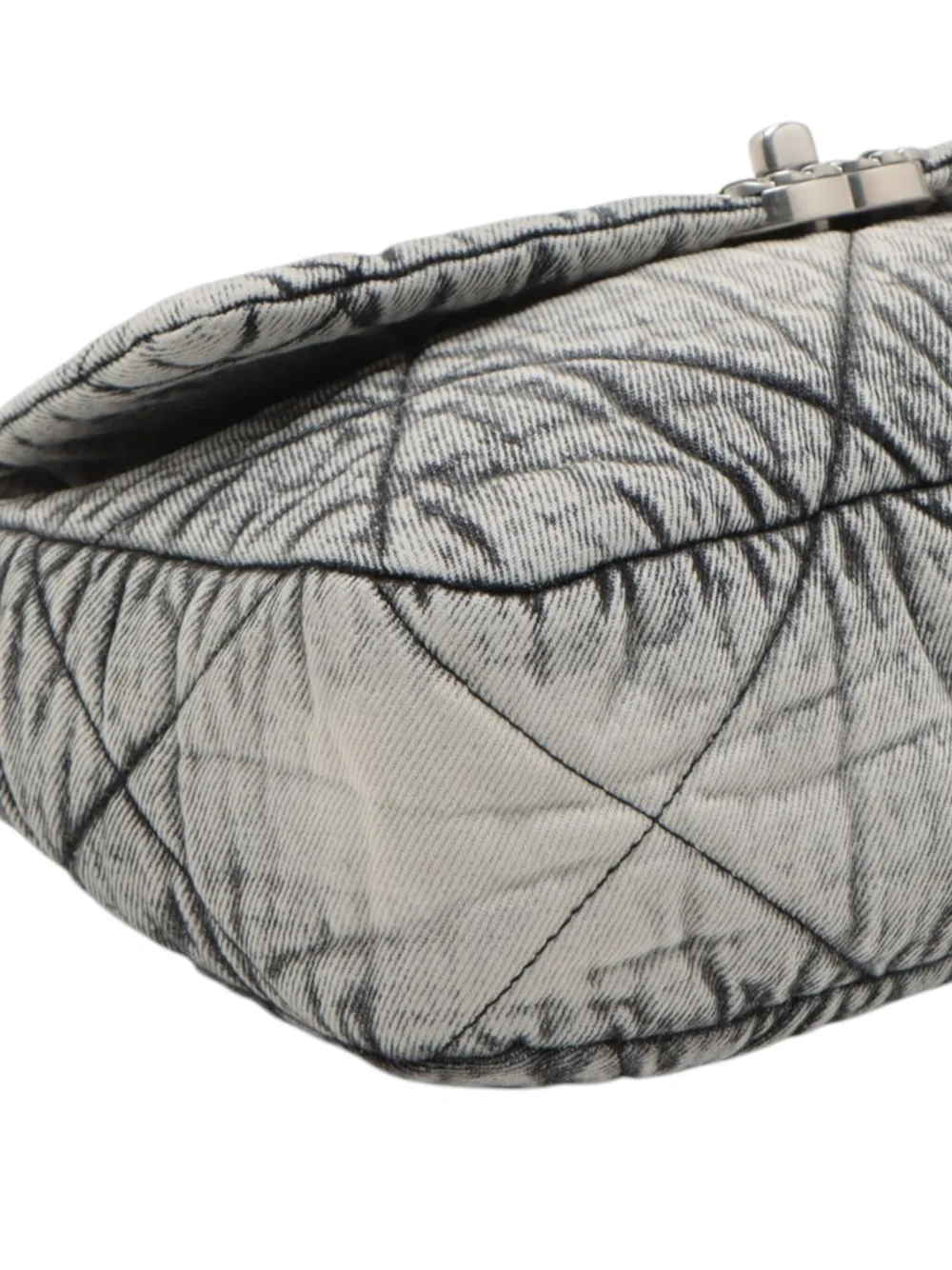 Pre-owned Chanel 2021-2025 Large Quilted Washed Denim 19 Flap Satchel In Gray
