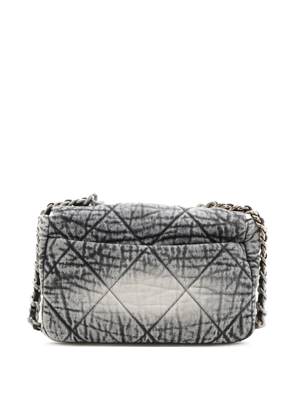 Pre-owned Chanel 2021-2025 Large Quilted Washed Denim 19 Flap Satchel In Gray
