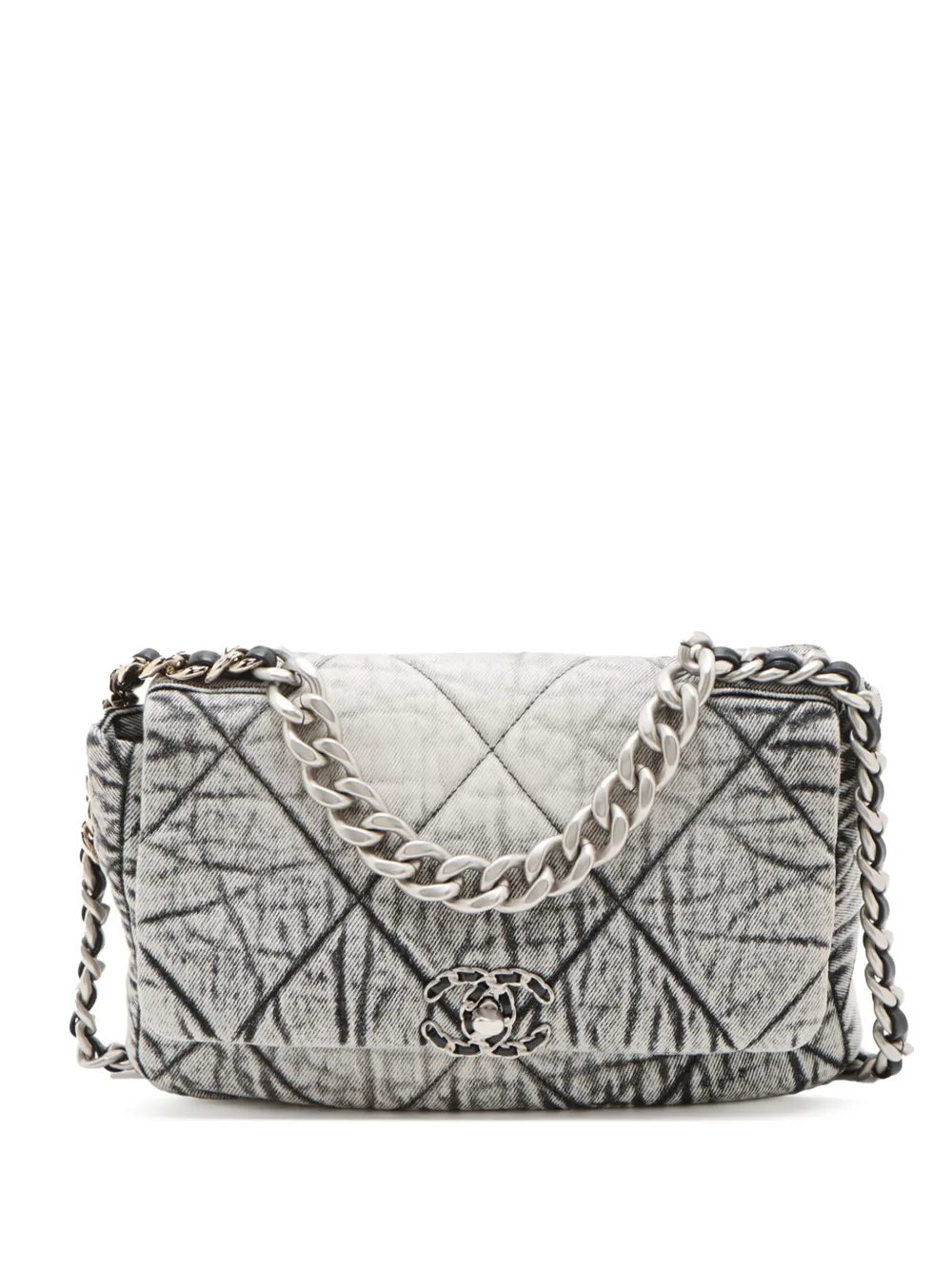 CHANEL Pre-Owned 2021-2025 ラージ マトラッセ ウォッシュドデニム 19 フラップ サッチェルバッグ - グレー CHANEL Pre-Owned 2021-2025 ラージ マトラッセ ウォッシュドデニム 19 フラップ サッチェルバッグ - グレー