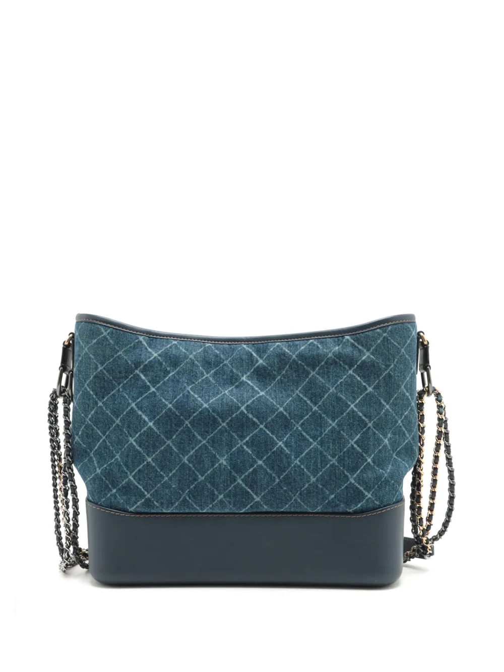 Pre-owned Chanel 2018 Large Printed Denim And Calfskin Gabrielle Hobo Crossbody Bag In Blue