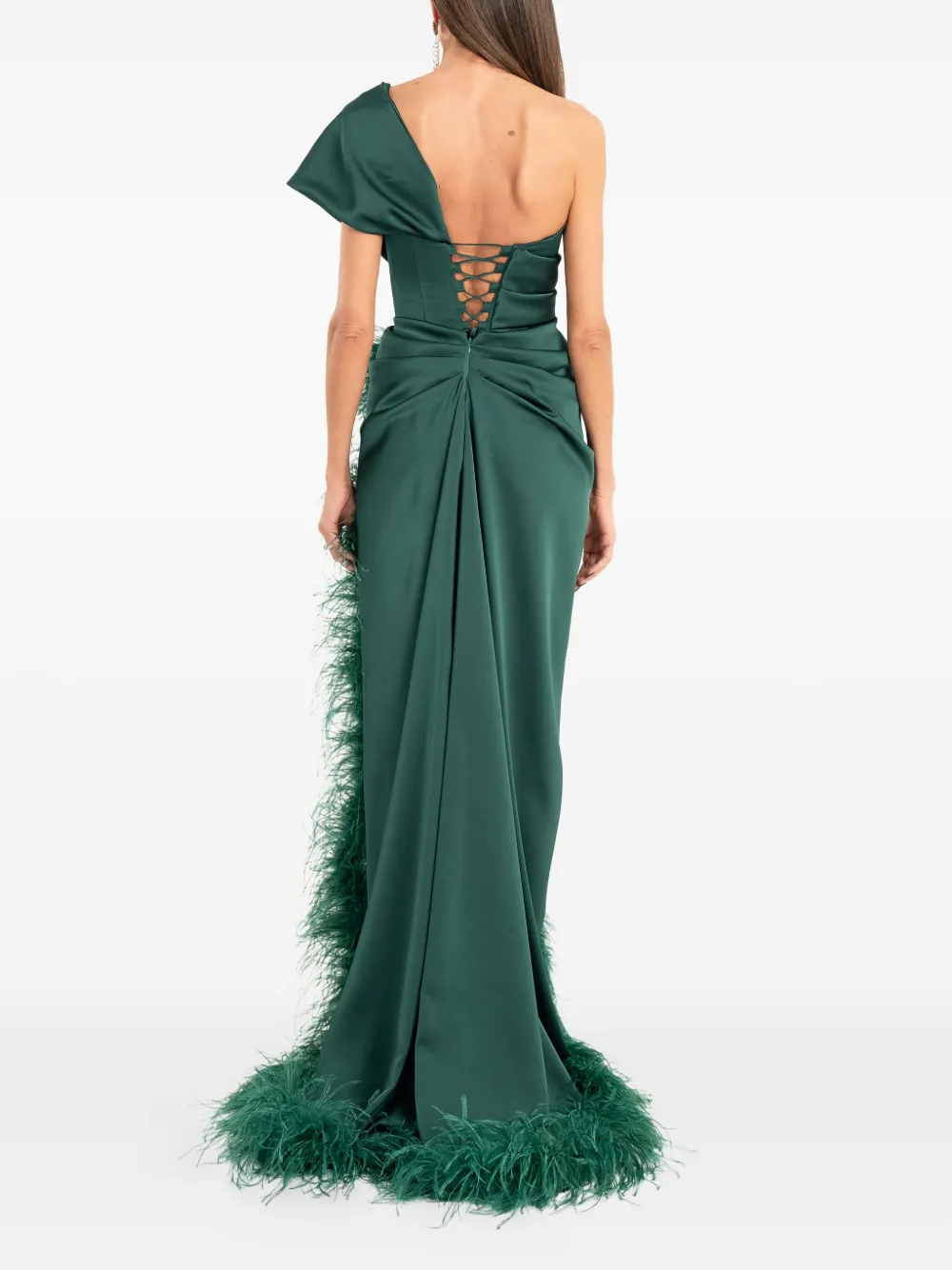 Ana Radu Feather-detail One-shoulder Maxi Dress In Green
