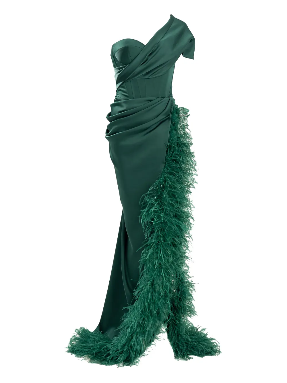Ana Radu Feather-detail One-shoulder Maxi Dress In Green