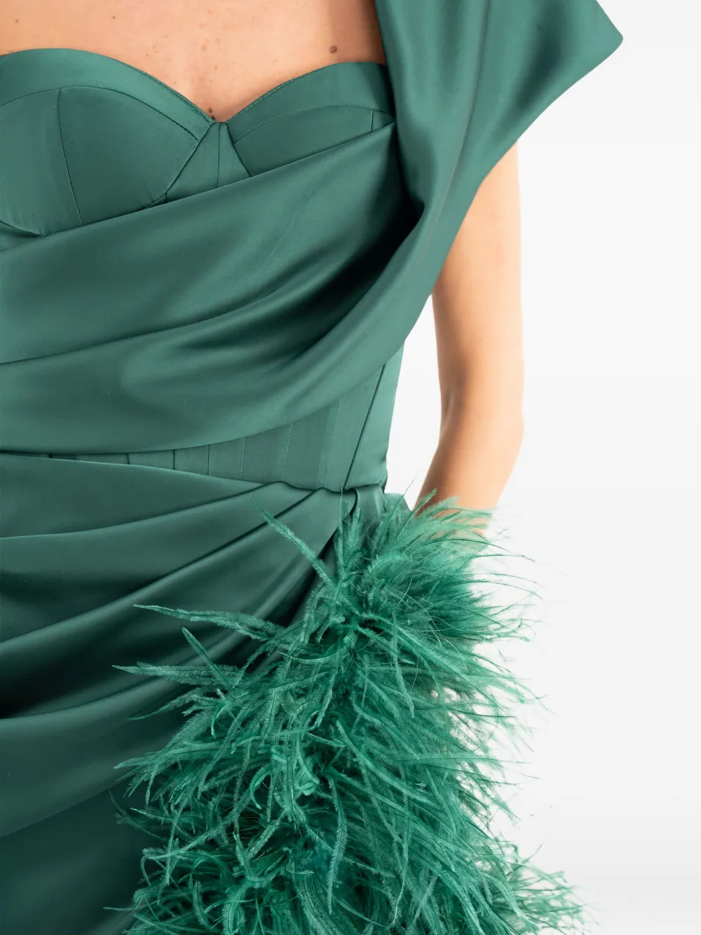 Ana Radu Feather-detail One-shoulder Maxi Dress In Green
