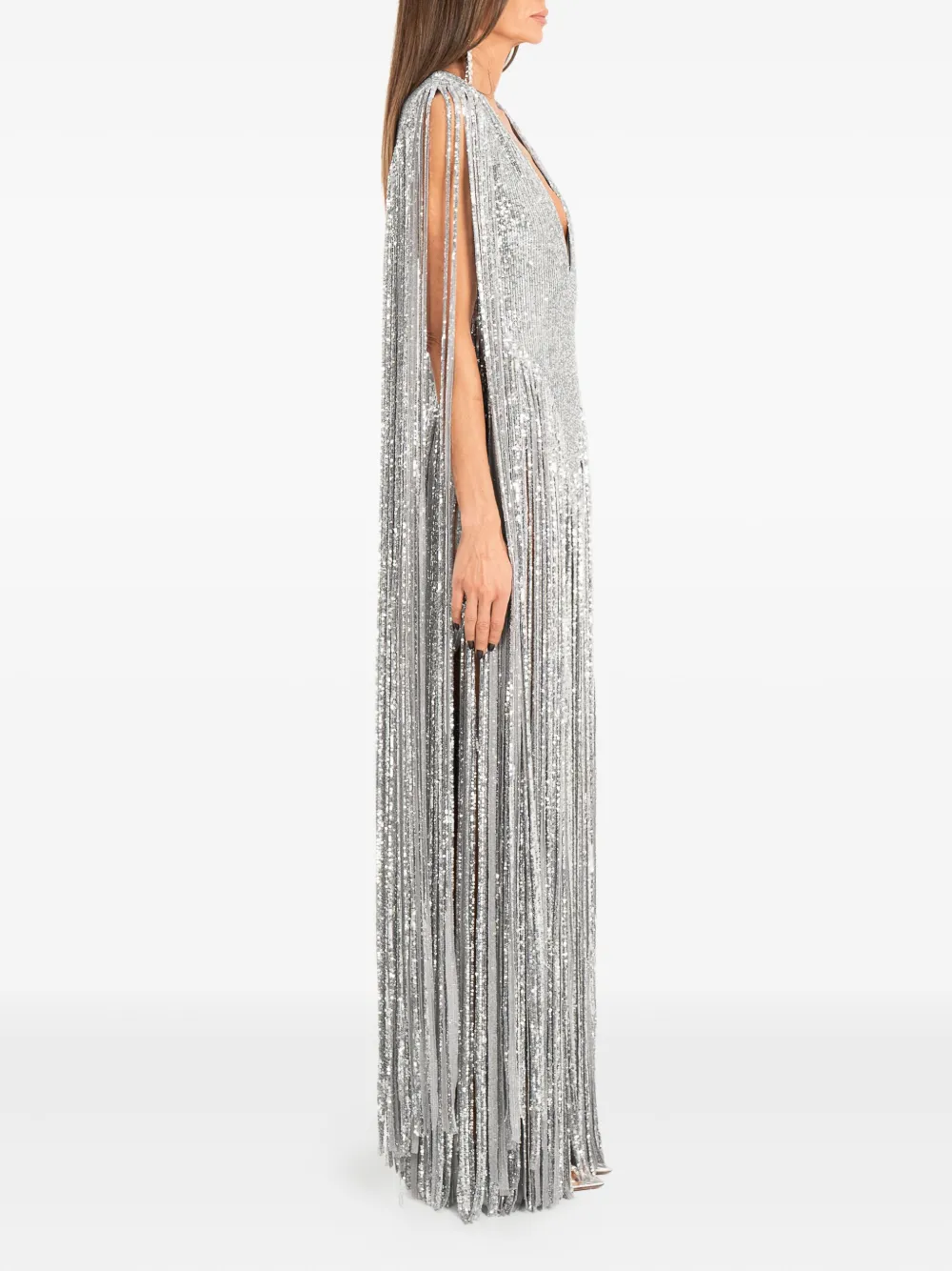 Ana Radu Sequin-embellishment Fringed Maxi Dress In Gray