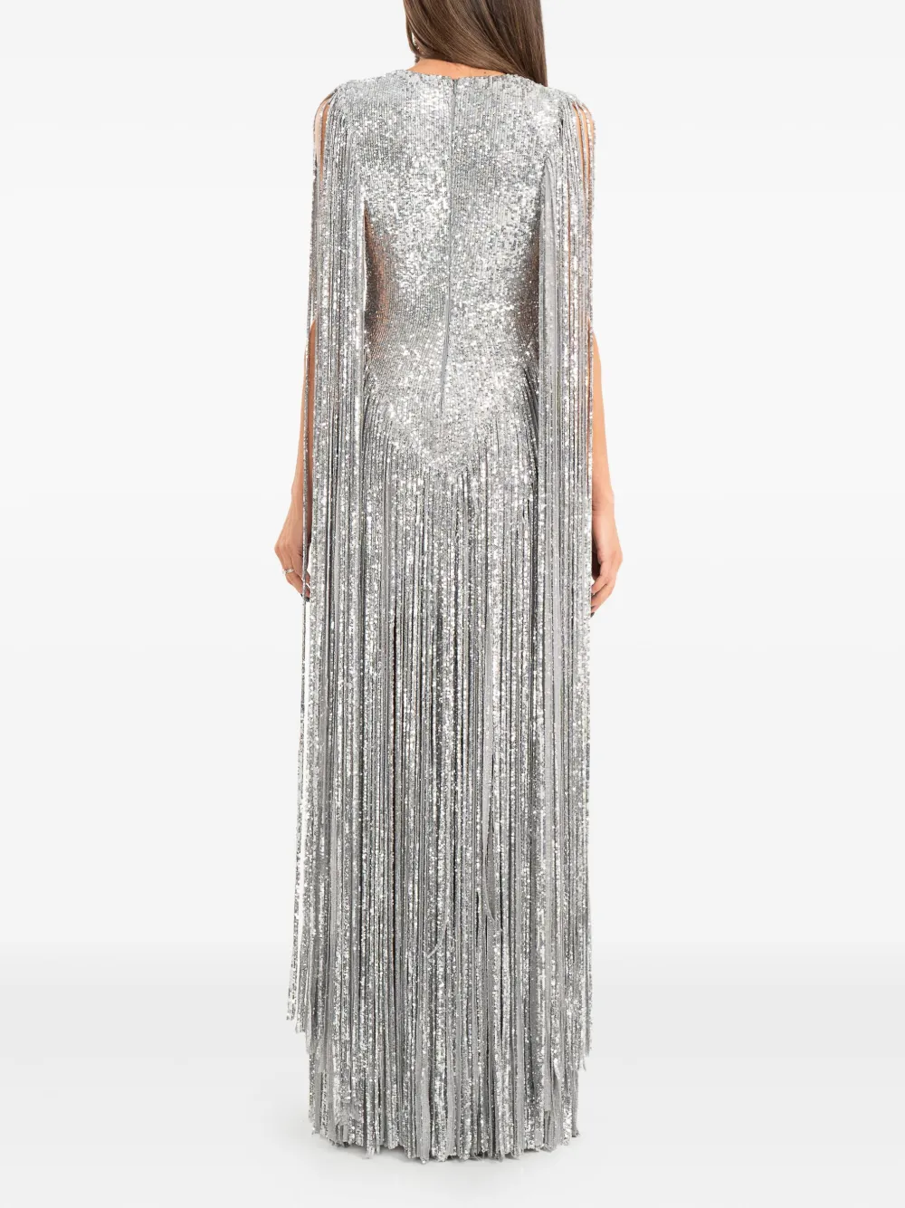 Ana Radu Sequin-embellishment Fringed Maxi Dress In Gray
