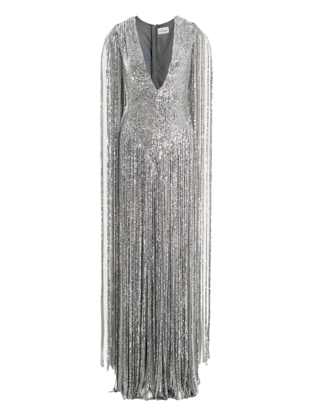 Ana Radu Sequin-embellishment Fringed Maxi Dress In Gray