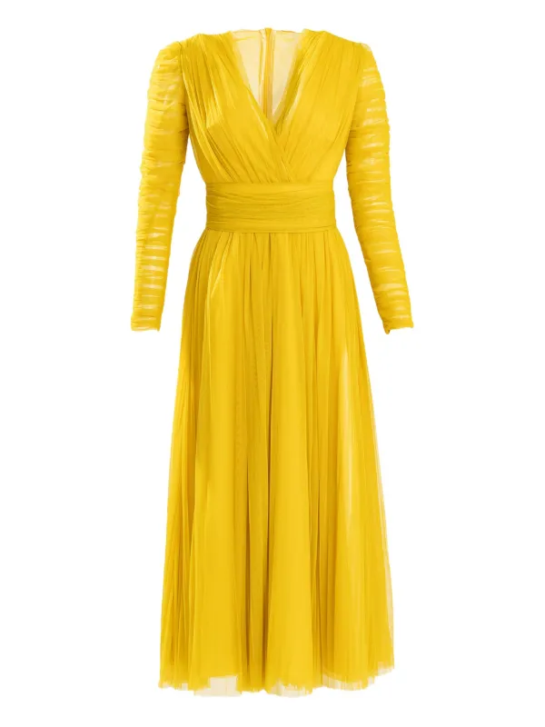 long sleeved yellow dress Amber Glow Yellow Long Sleeve Maxi Dress - US 10