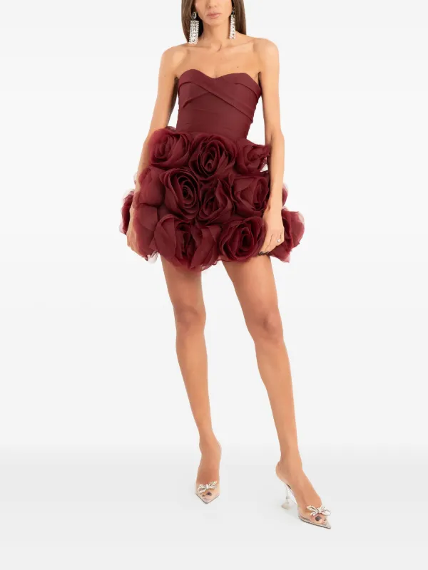 fitted lace wedding dress MILA GOJI RED STRAPLESS LINEN RUFFLE MINI DRESS | CULT MIA main image 0