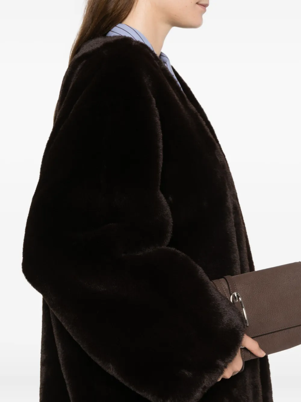 The Frankie Shop Open Front Faux Fur Coat In Brown