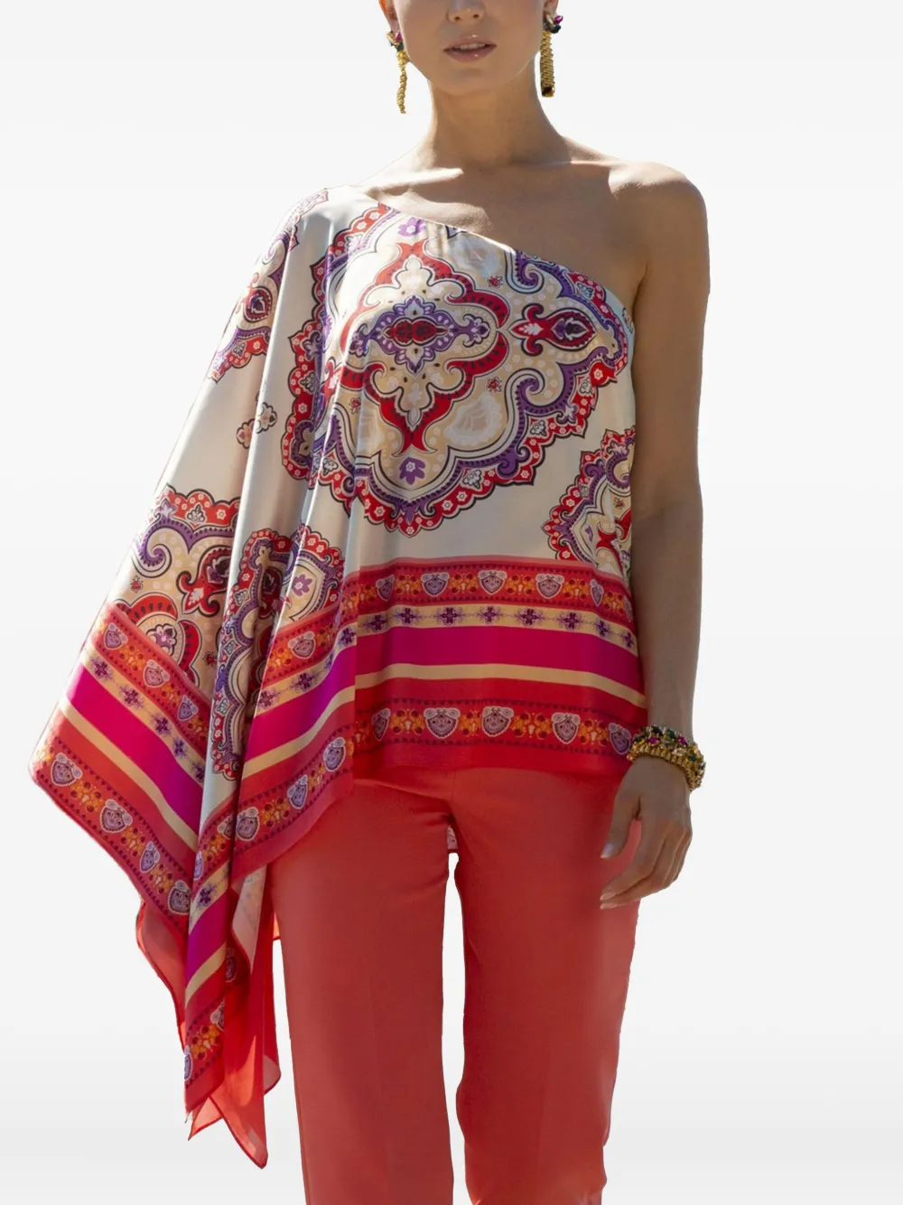 Hanita one-shoulder patterned top - Beige