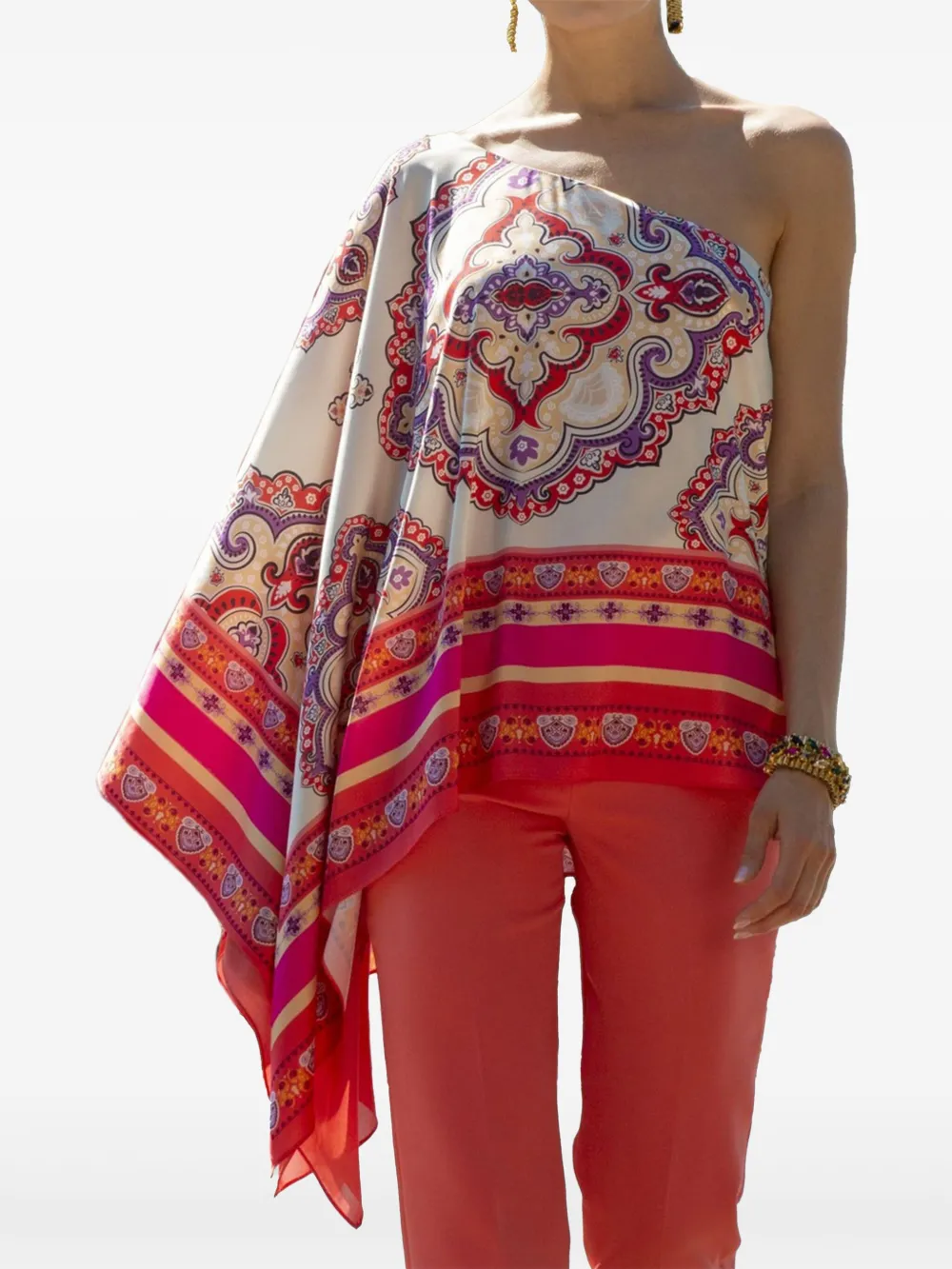 Hanita one-shoulder patterned top | Neutrals | Image 1