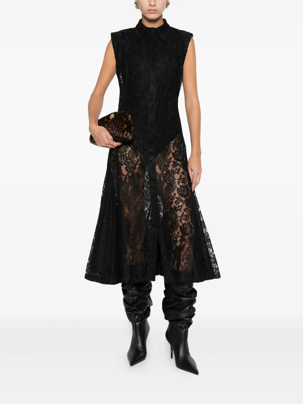 Miau By Clara Rotescu Laced Midi Dress In Black