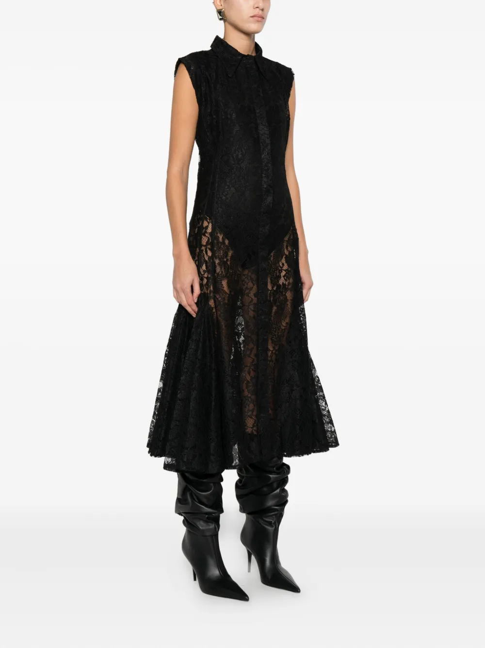 Miau By Clara Rotescu Laced Midi Dress In Black