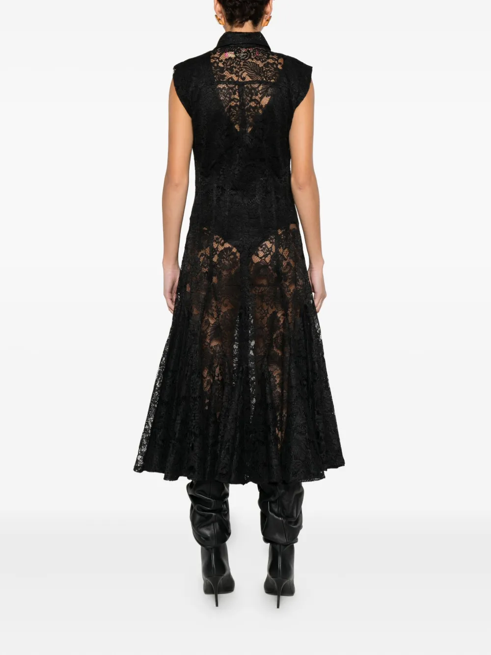 Miau By Clara Rotescu Laced Midi Dress In Black
