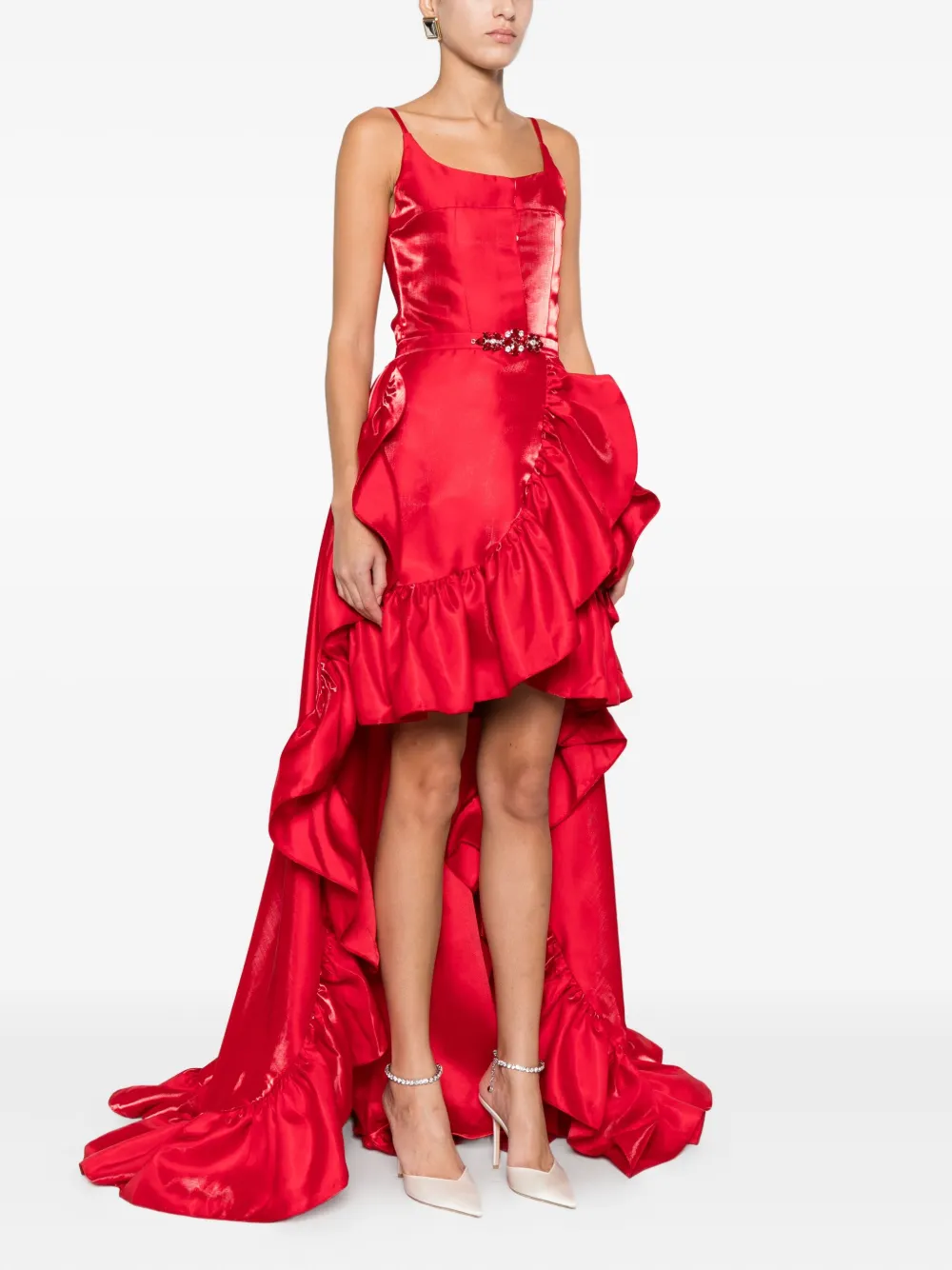 Miau By Clara Rotescu Ruffled Dress In Red
