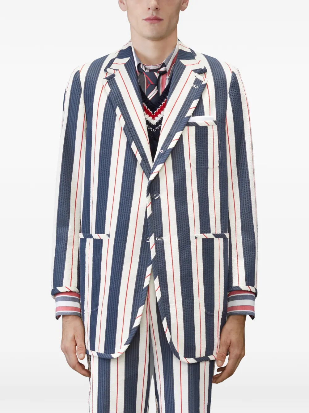  Thom Browne Striped Seersucker Jacket - White 