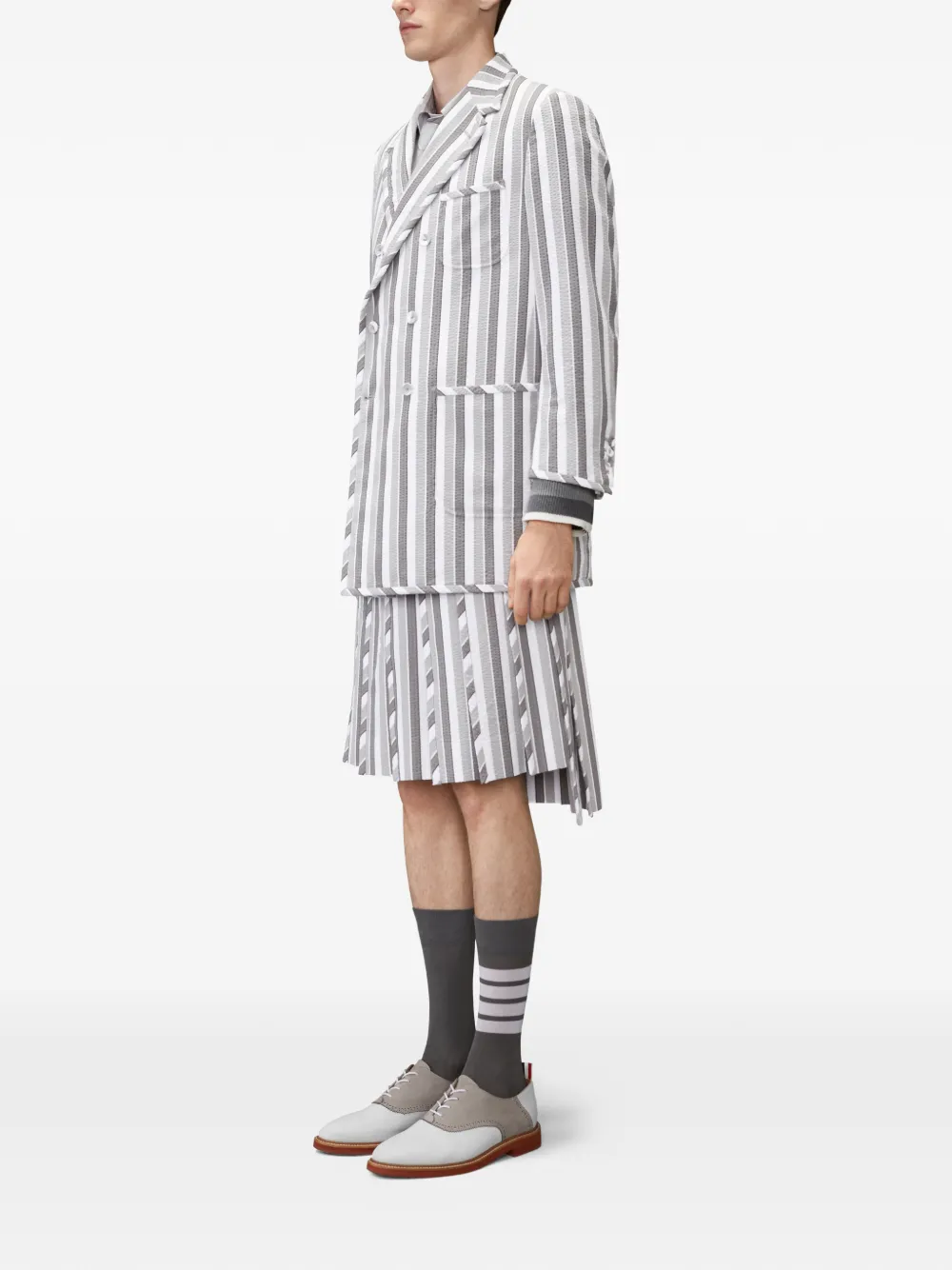  Thom Browne Repp Striped Seersucker Jacket - White 