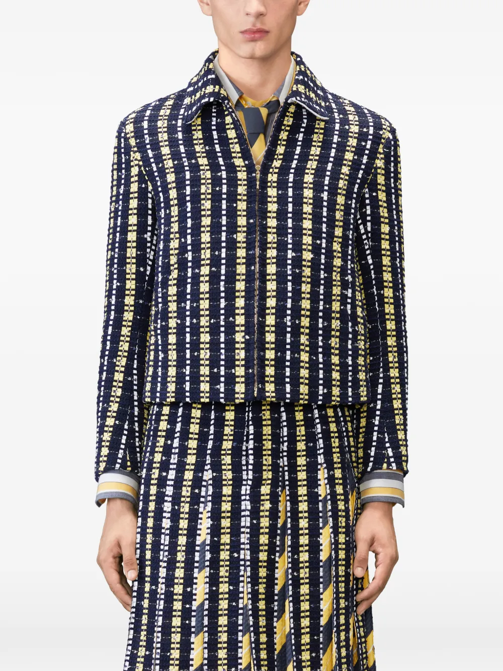 Thom Browne Repp gestreepte tweed jack Blauw