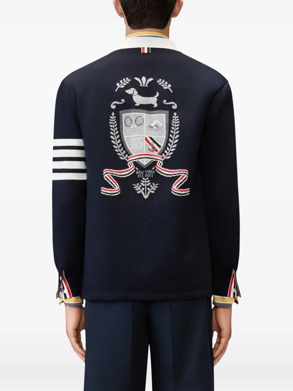 Thom Browne 4-Bar vest met intarsiaen jacquard Blauw