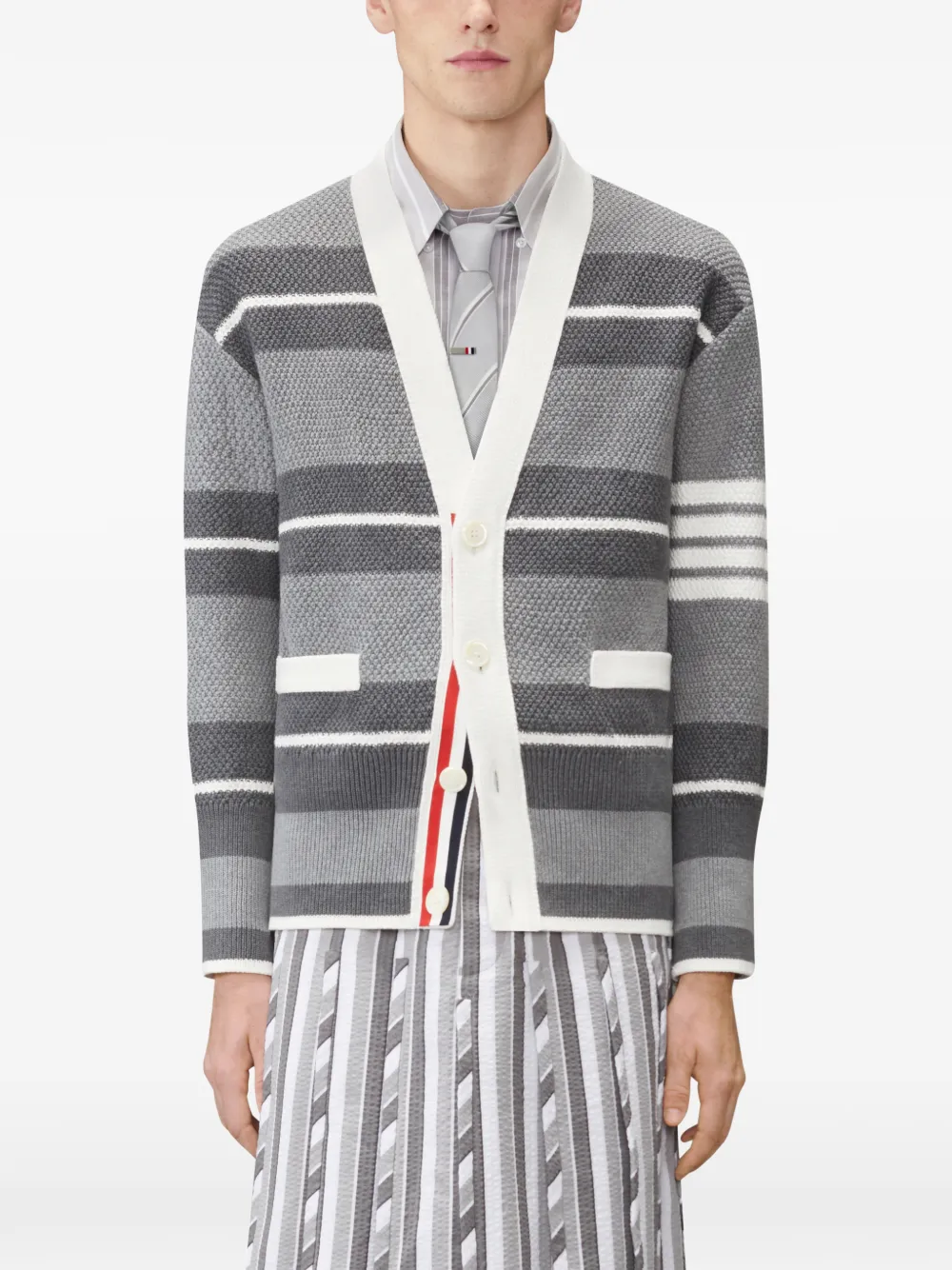  Thom Browne Seed Stitch 4-bar Cardigan - Grey 
