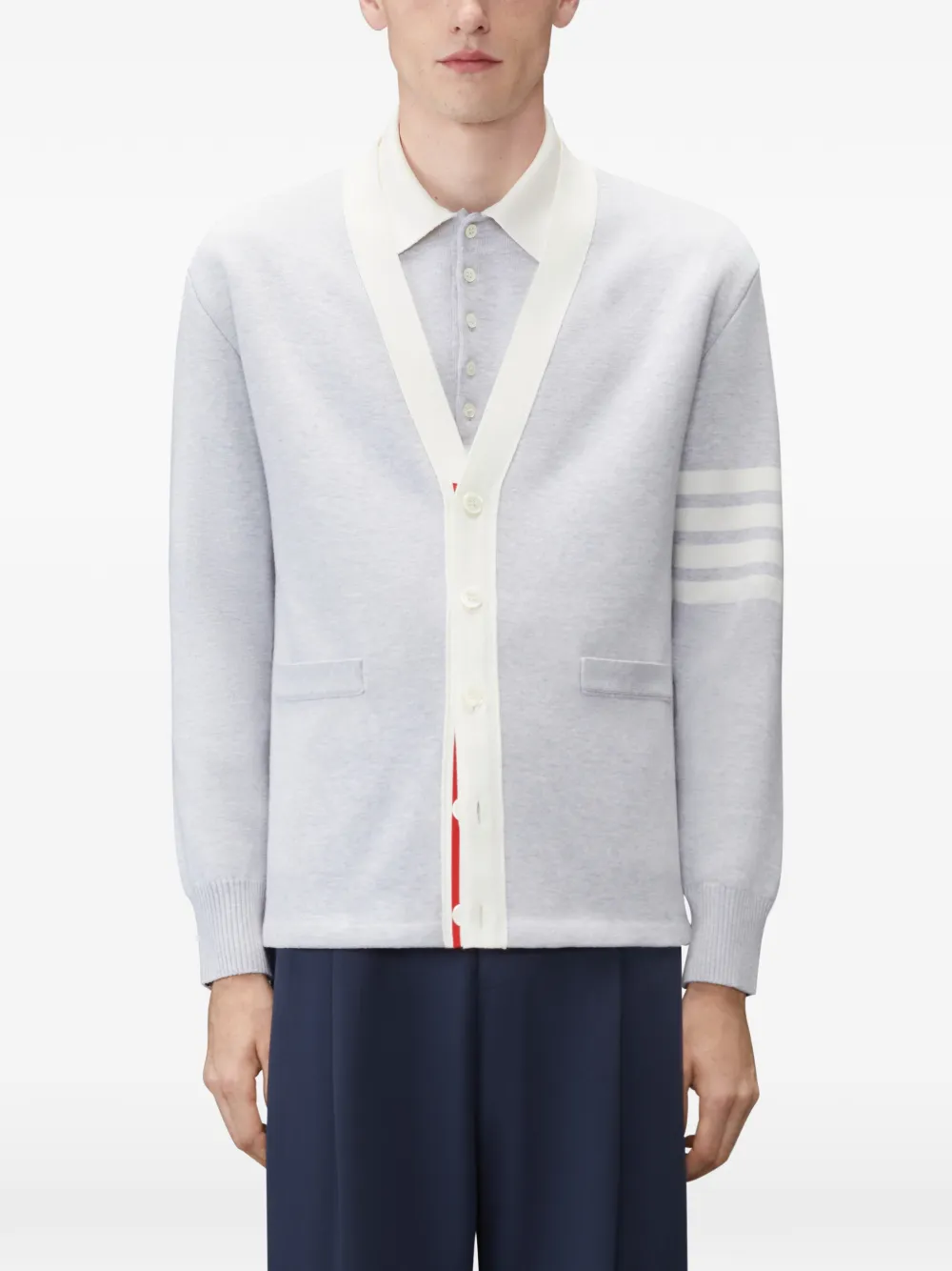  Thom Browne 4-bar Intarsia-knit Cardigan - Grey 