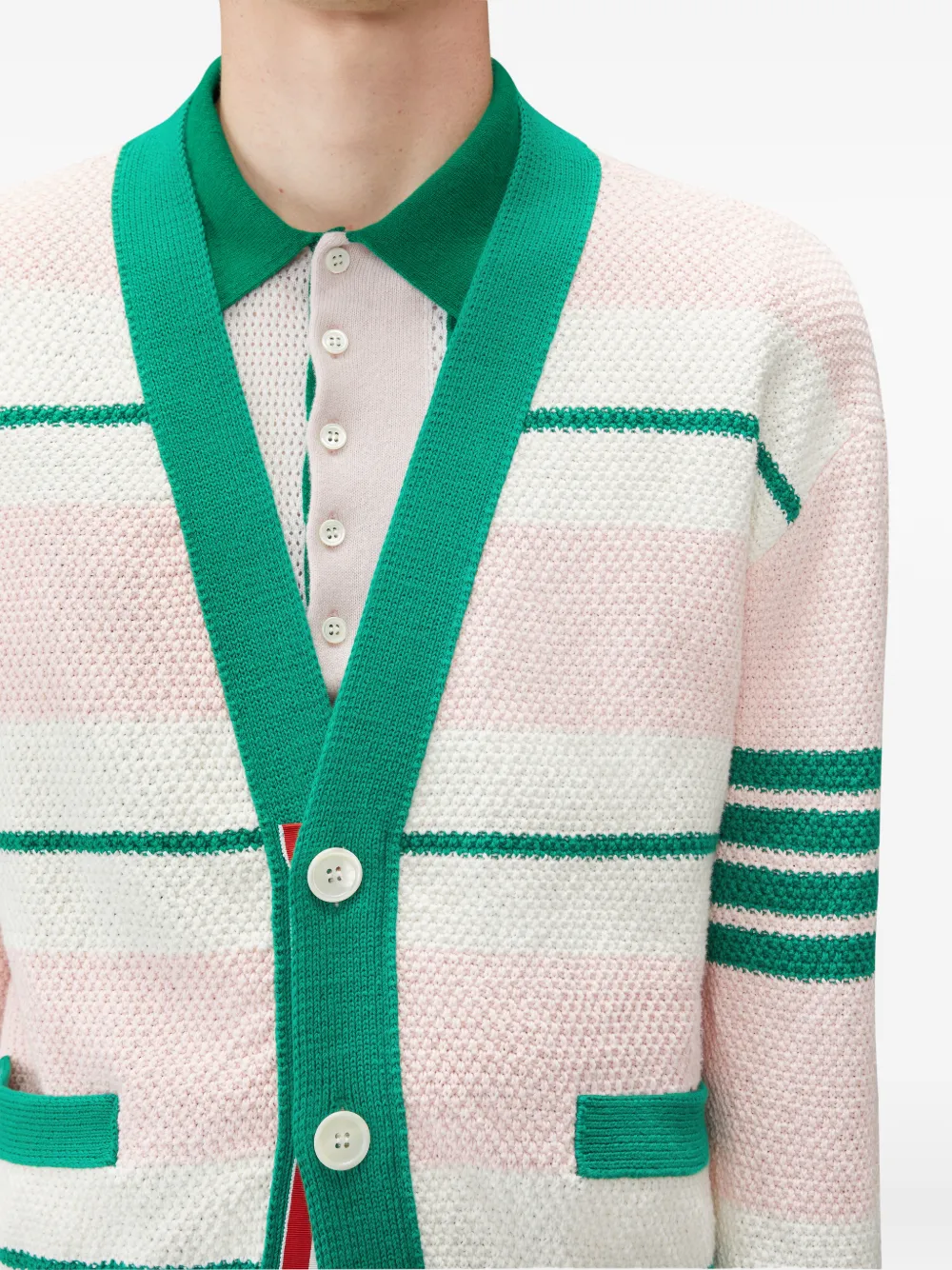 Seed Stitch 4-Bar striped cardigan