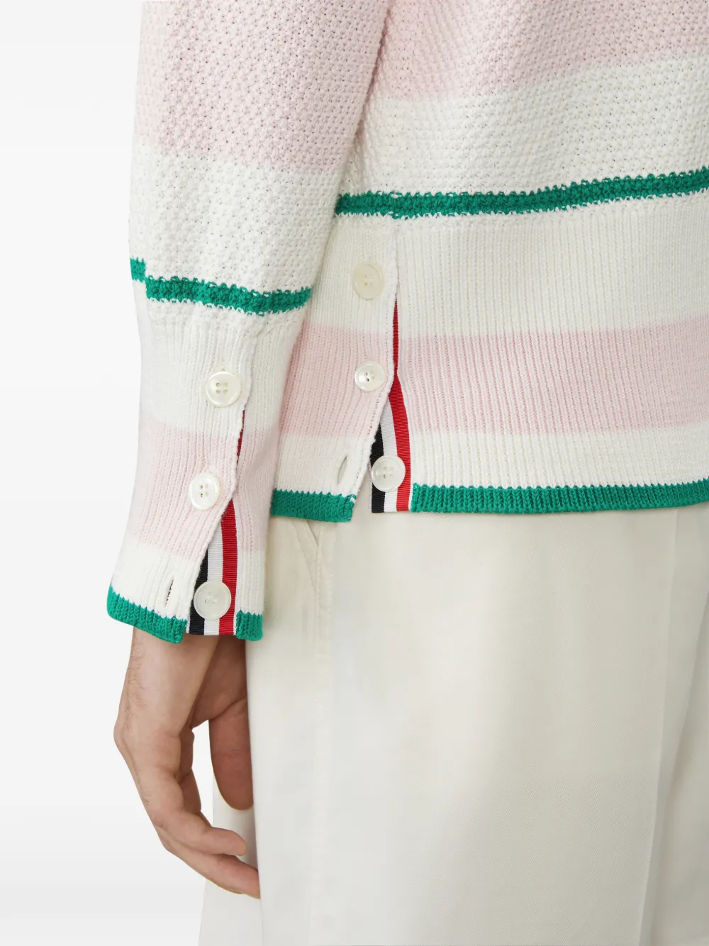 Seed Stitch 4-Bar striped cardigan