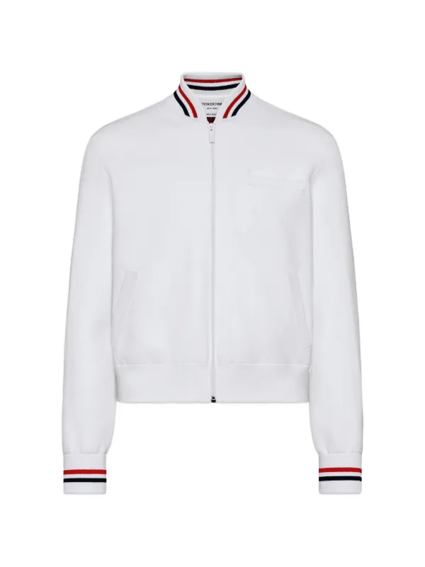 Thom Browne Browne 65 Intarsia Bomber Jacket in White