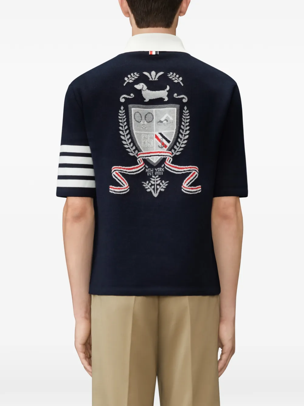 Thom Browne 4-Bar rugby poloshirt met jacquard en intarsia Blauw