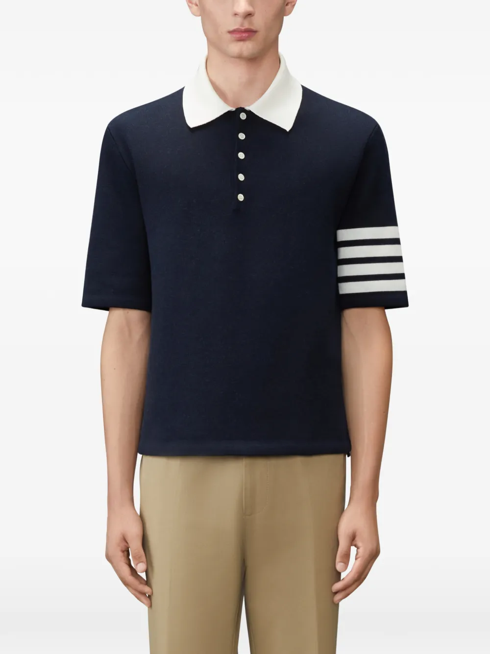 Thom Browne 4-Bar rugby poloshirt met jacquard en intarsia Blauw
