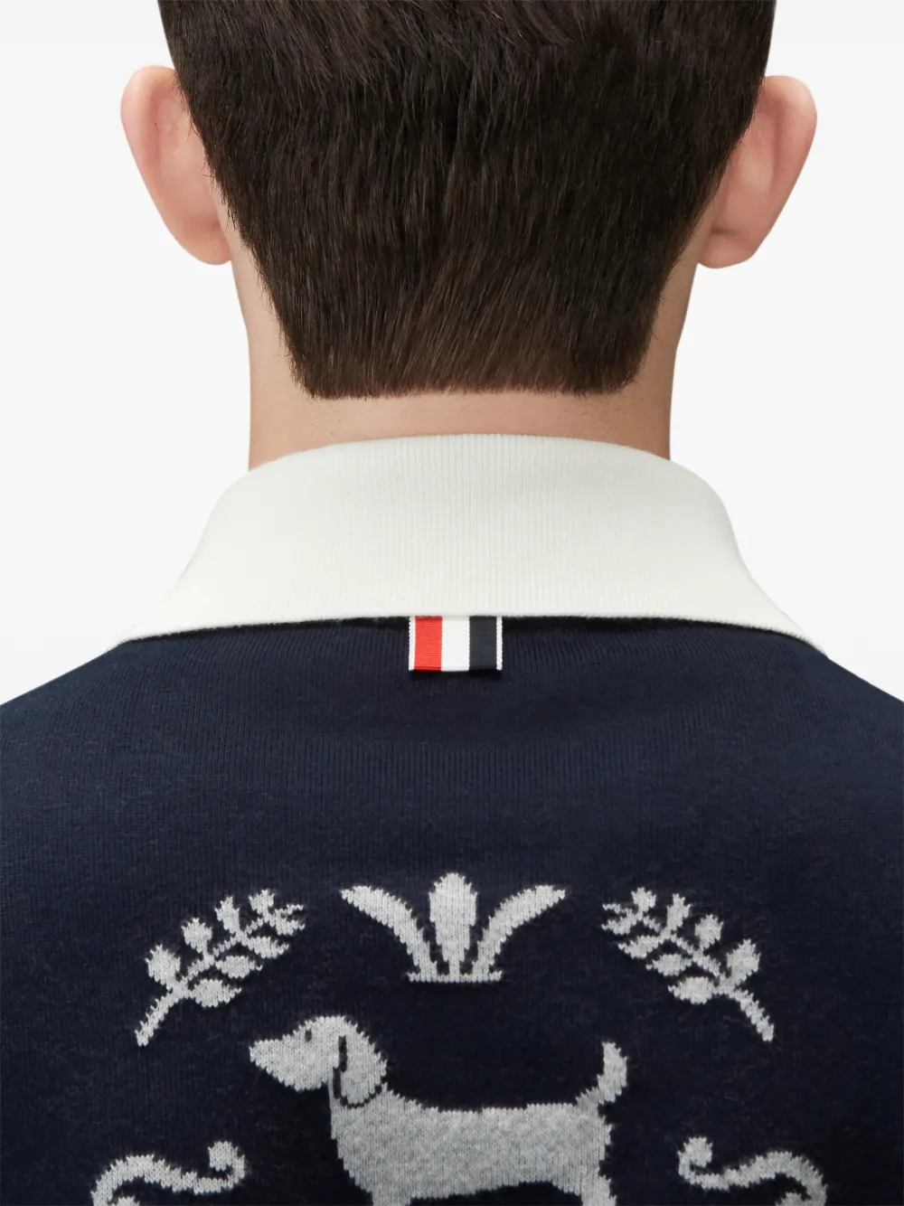 Thom Browne 4-Bar rugby poloshirt met jacquard en intarsia Blauw
