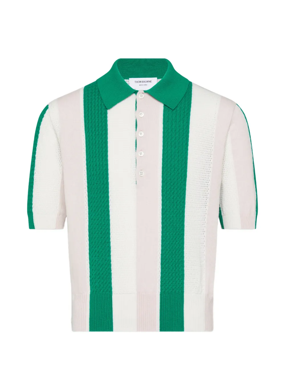 Thom Browne striped intarsia-knit polo shirt - Bianco