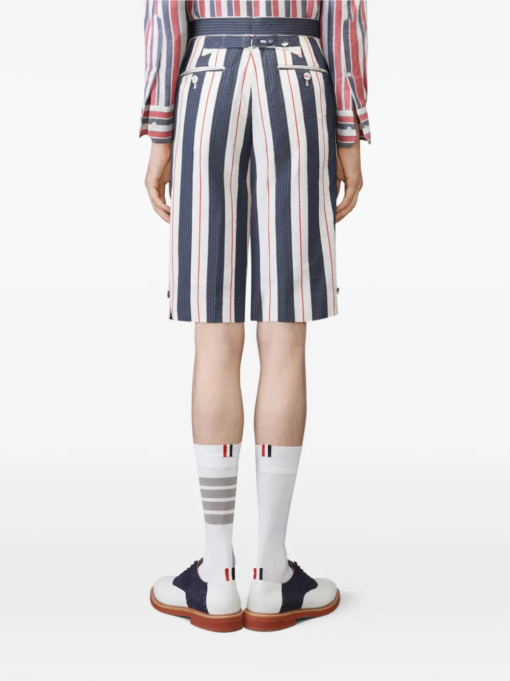 Thom Browne Gestreepte seersucker shorts Blauw