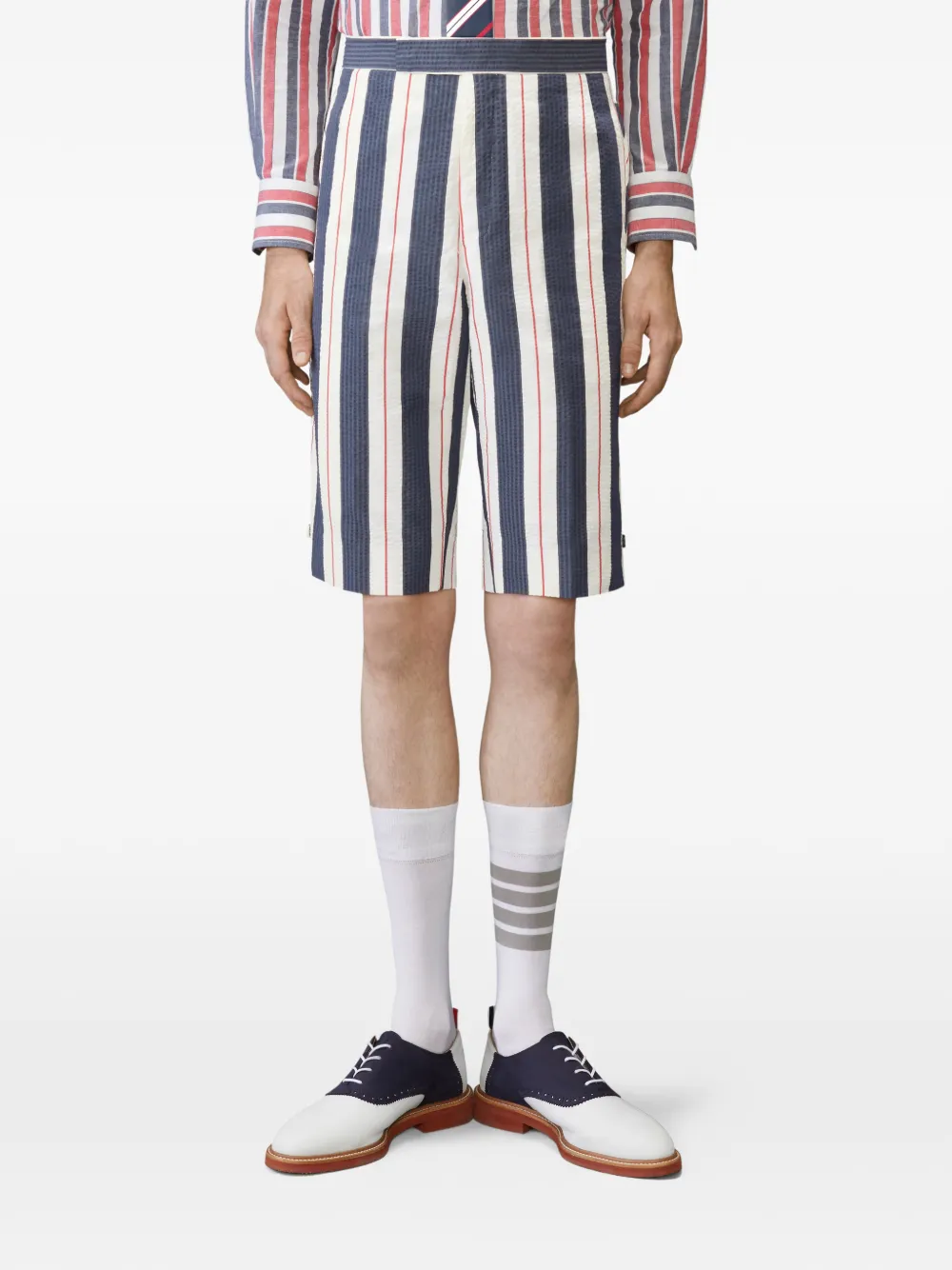 Thom Browne Gestreepte seersucker shorts Blauw