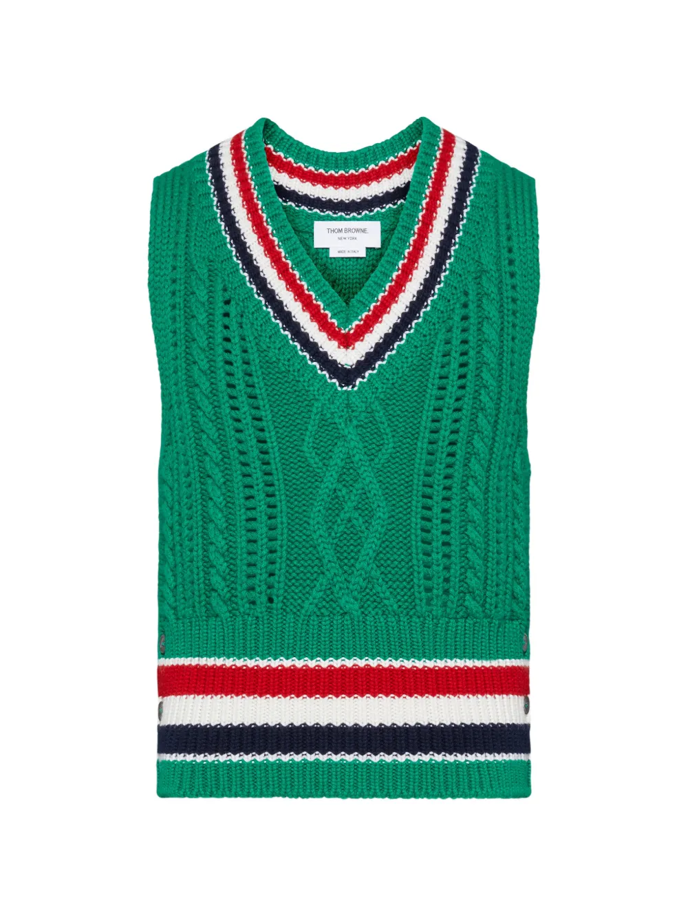 Thom Browne Rwb-stripe cable-knit vest - Verde