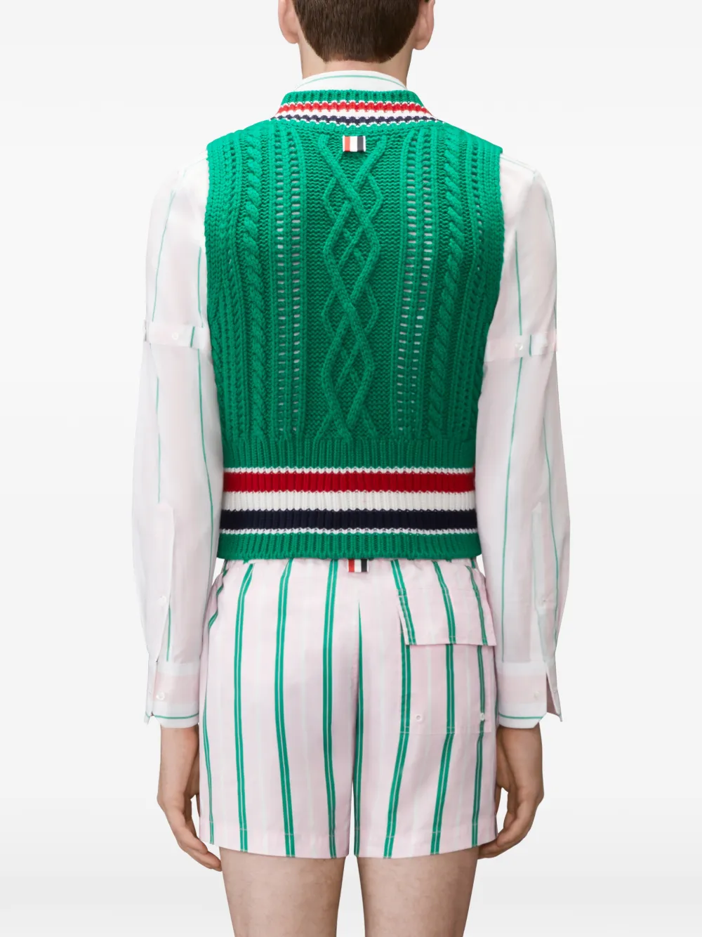 Rwb-stripe cable-knit vest
