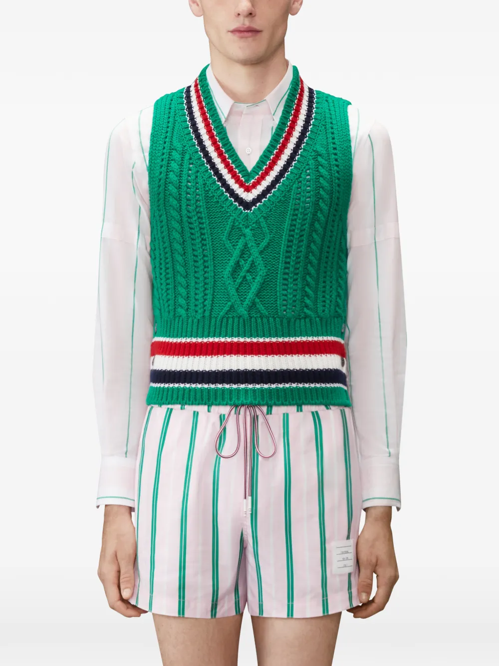  Thom Browne Chaleco Con Rayas Rwb - Verde 