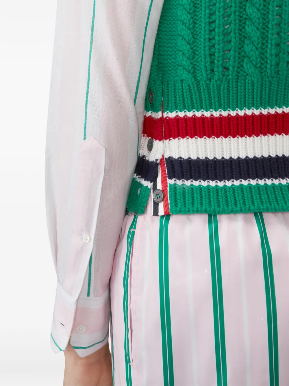 Rwb-stripe cable-knit vest