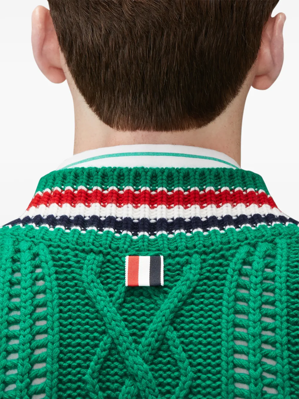 Rwb-stripe cable-knit vest