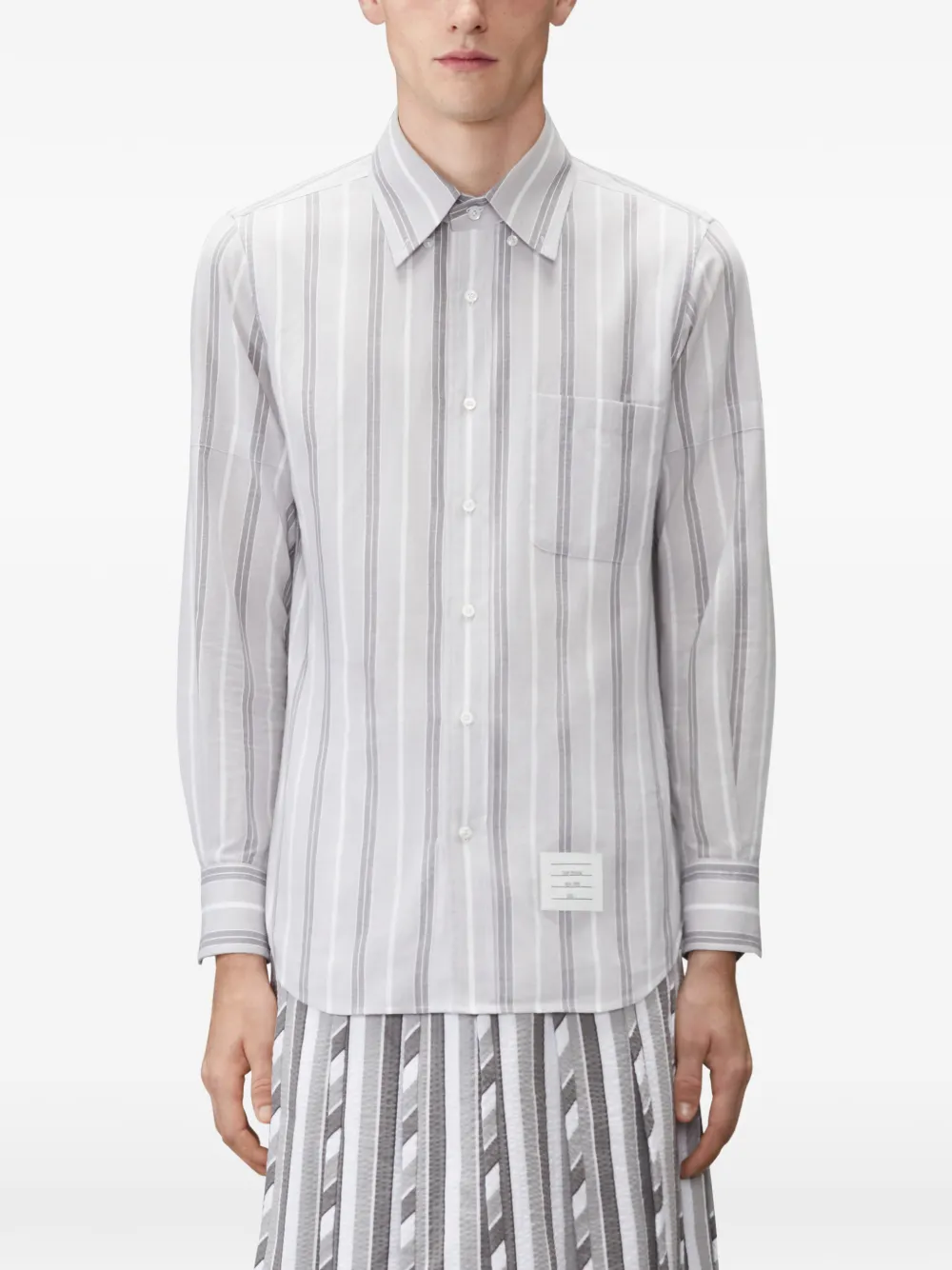 Thom Browne Madras katoenen overhemd met streep Grijs