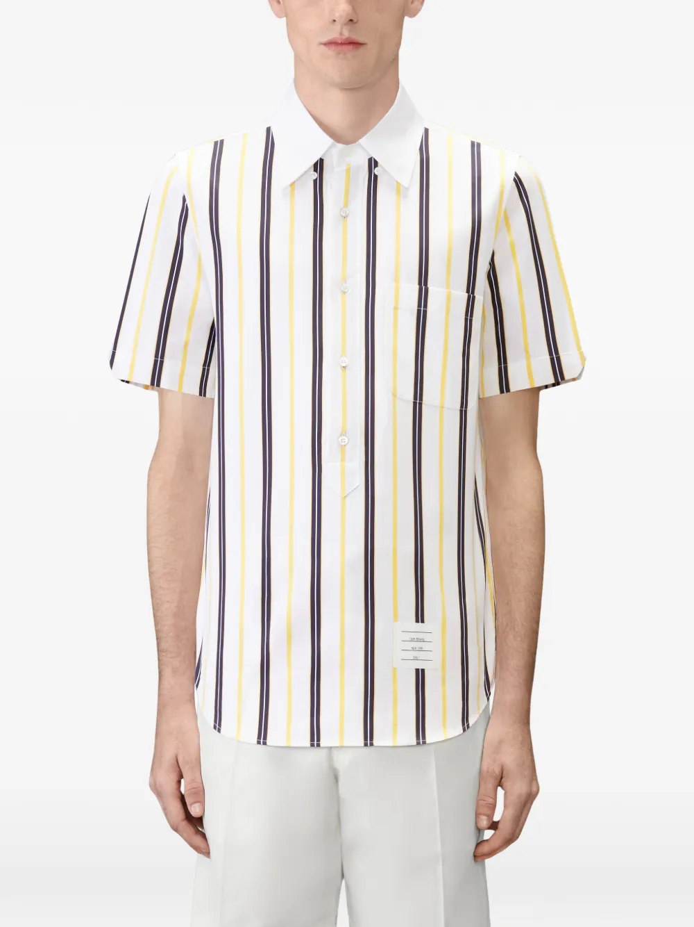 Thom Browne Popeline Repp gestreept overhemd met korte mouwen Wit