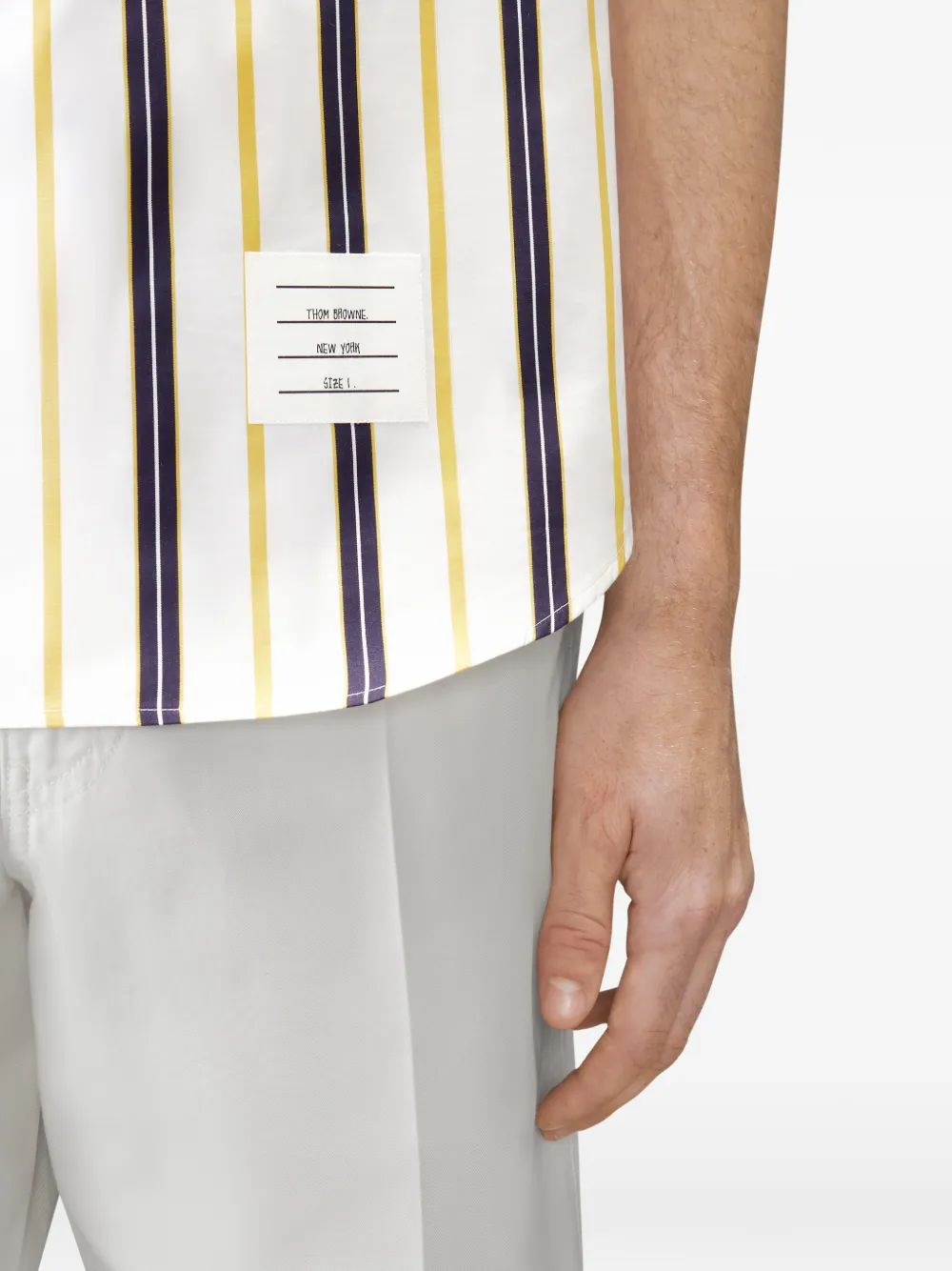 Thom Browne Popeline Repp gestreept overhemd met korte mouwen Wit