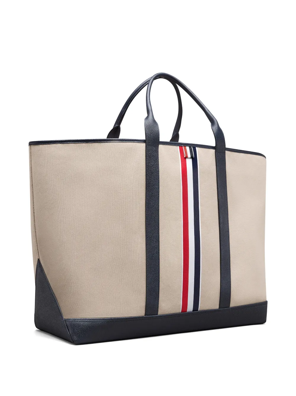 Thom Browne Oversized katoenen canvas shopper met RWB-streep Beige