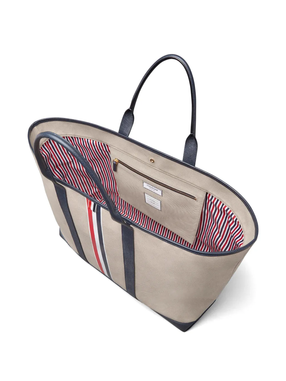 Thom Browne Oversized katoenen canvas shopper met RWB-streep Beige